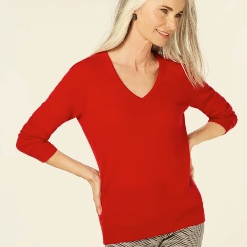 Charter Club 100% Cashmere Classic V-Neck Red Sweater​